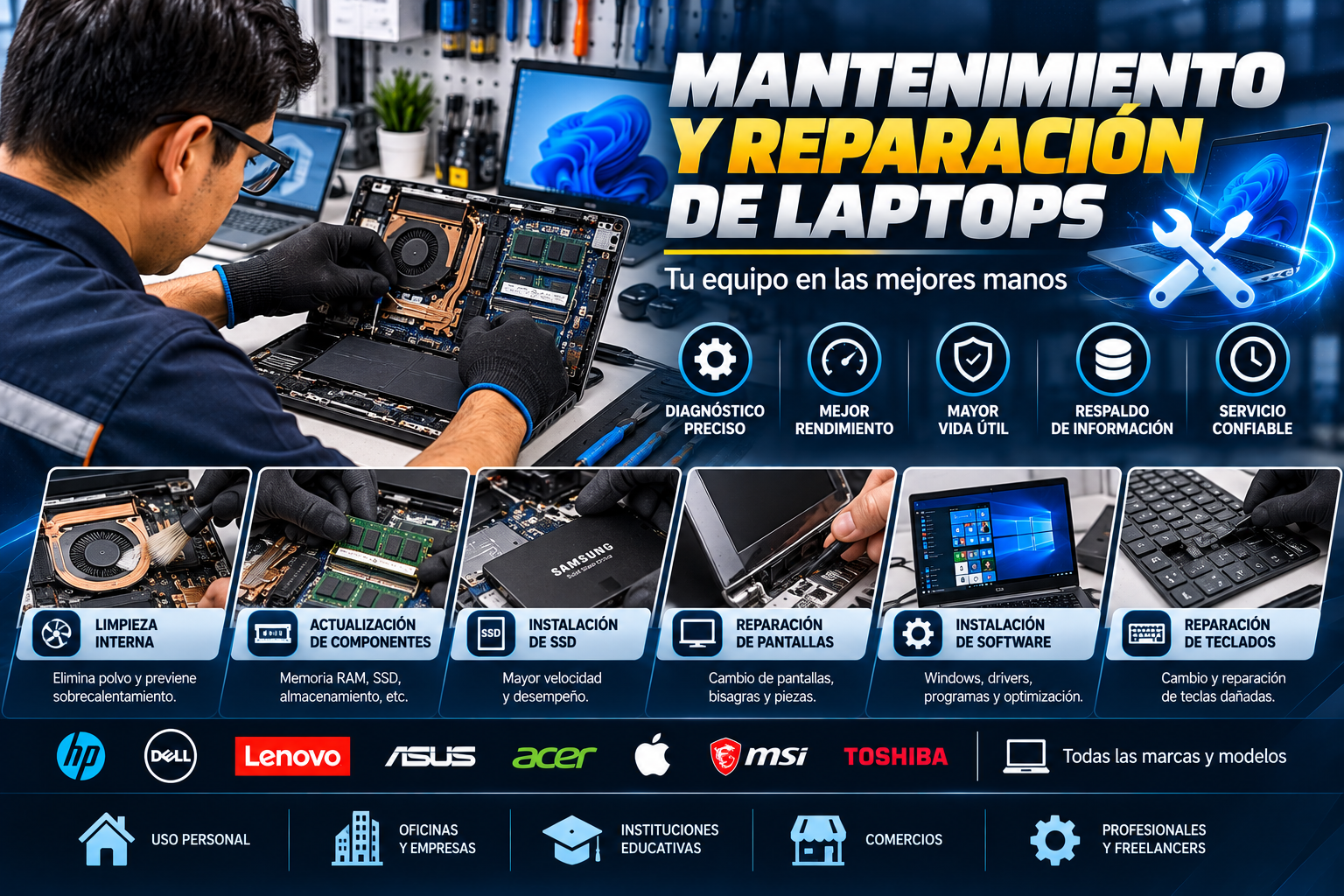 Mantenimiento y reparación de laptops